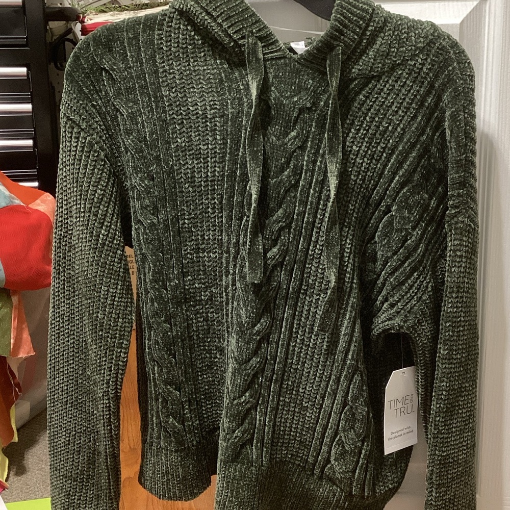 Time and Tru Women's Dark Green Cowl Neck Sweater